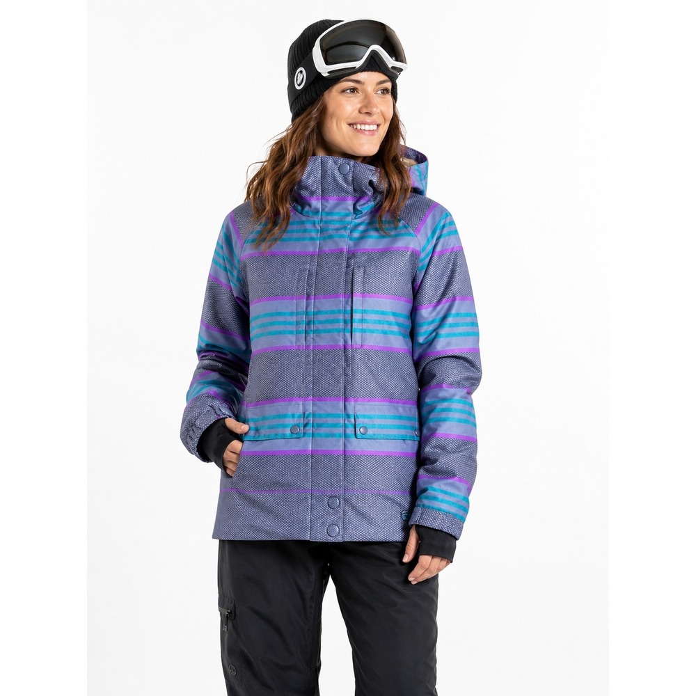 Powder‎ Room PWDR Ski Snow Jacket Women L Ski Gray Striped Waterproof Insulated
